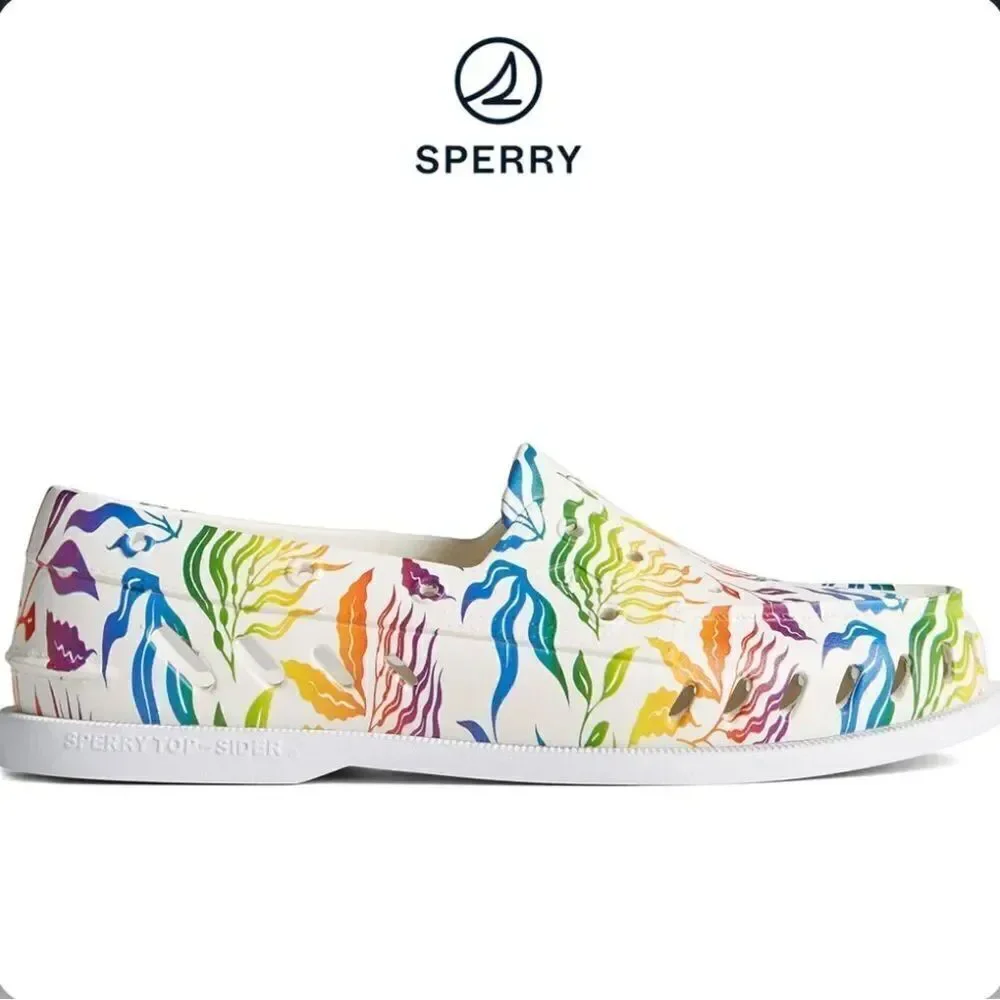Sperry TopSider White Multicolor Tropical Rainbow Pride Unisex Floater Loafers